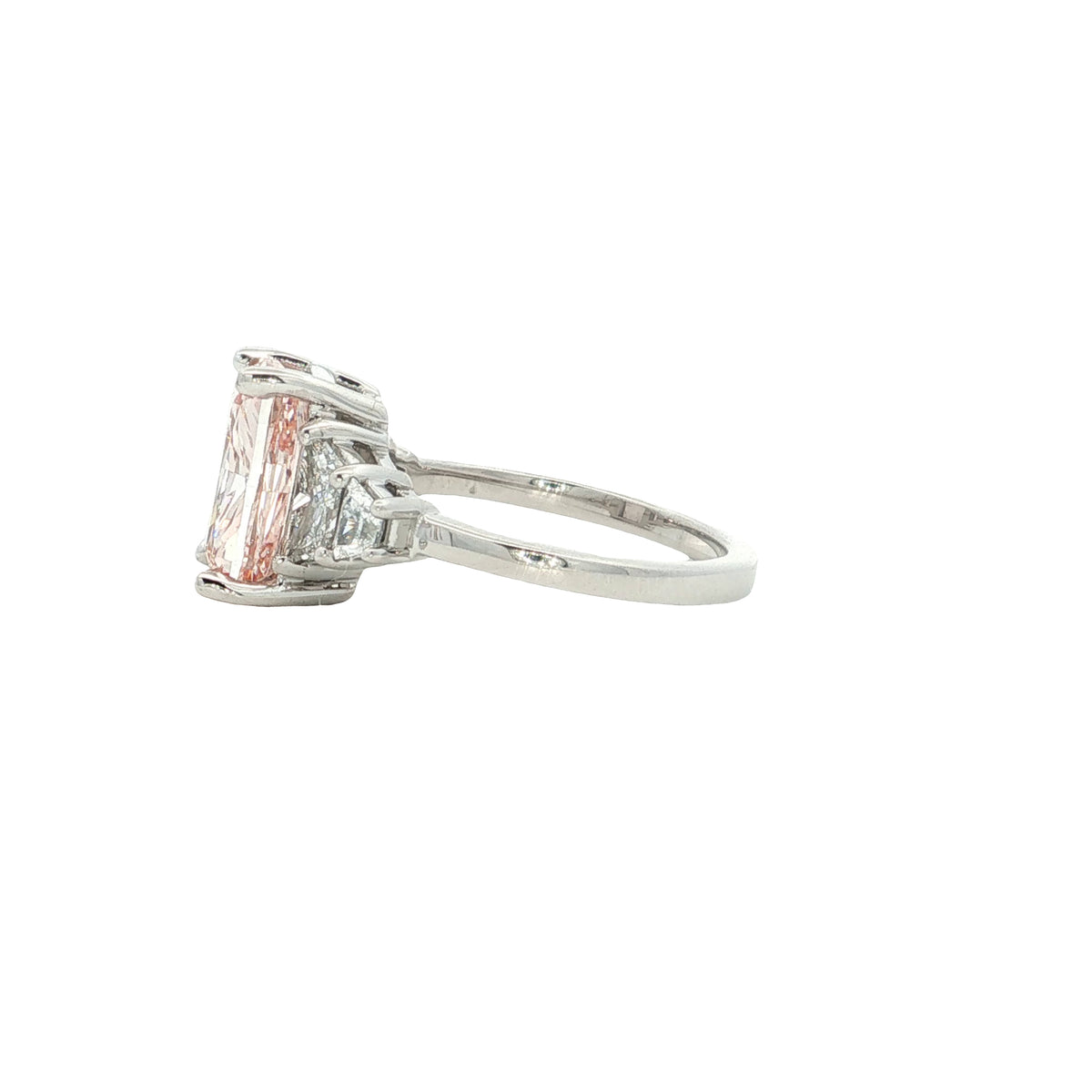 LAB GROWN FANCY PINK CUSHION AND TRAPEZOID DIAMONDS 5.34ctw RING