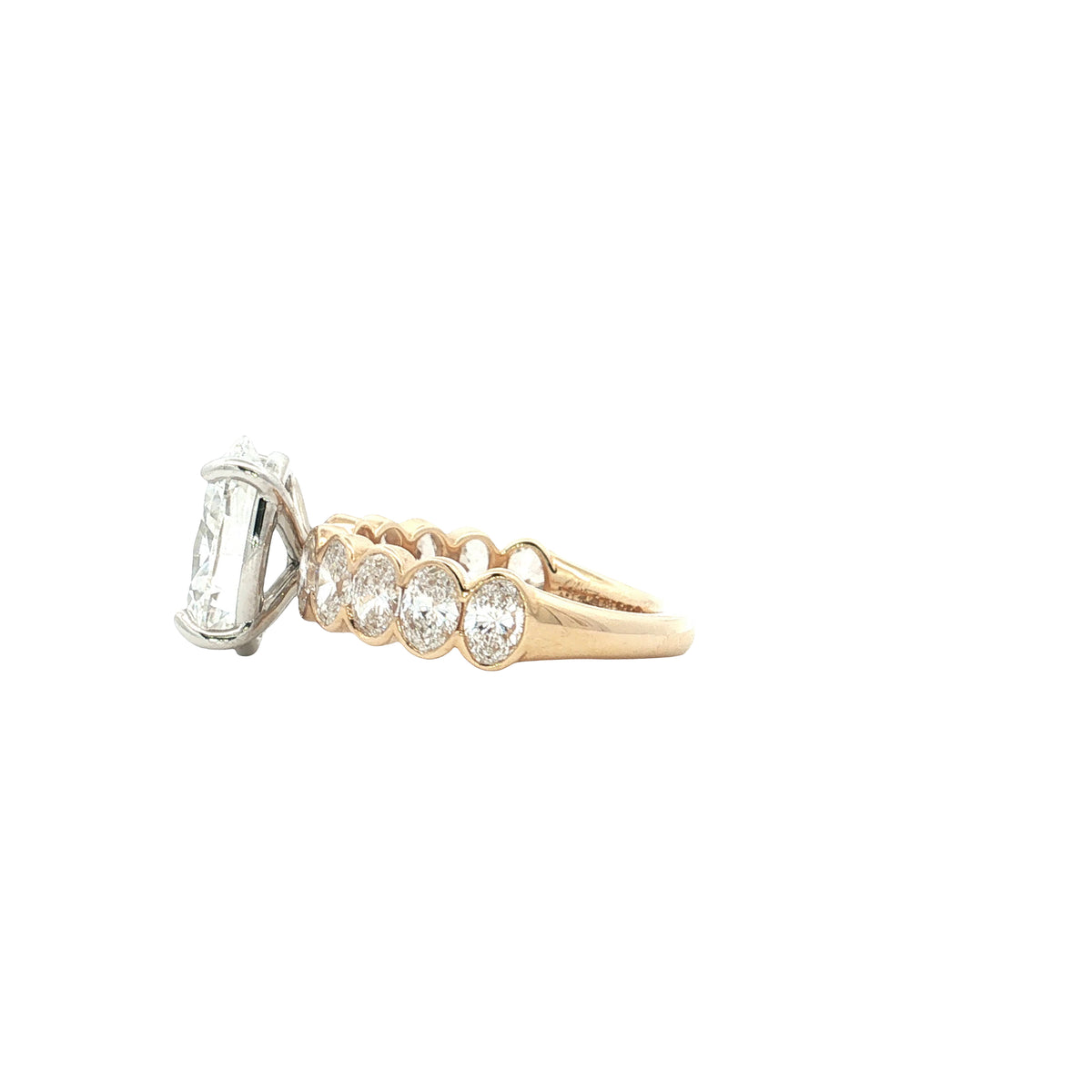 LAB GROWN OVAL DIAMONDS 6.07ctw BEZEL SHANK RING