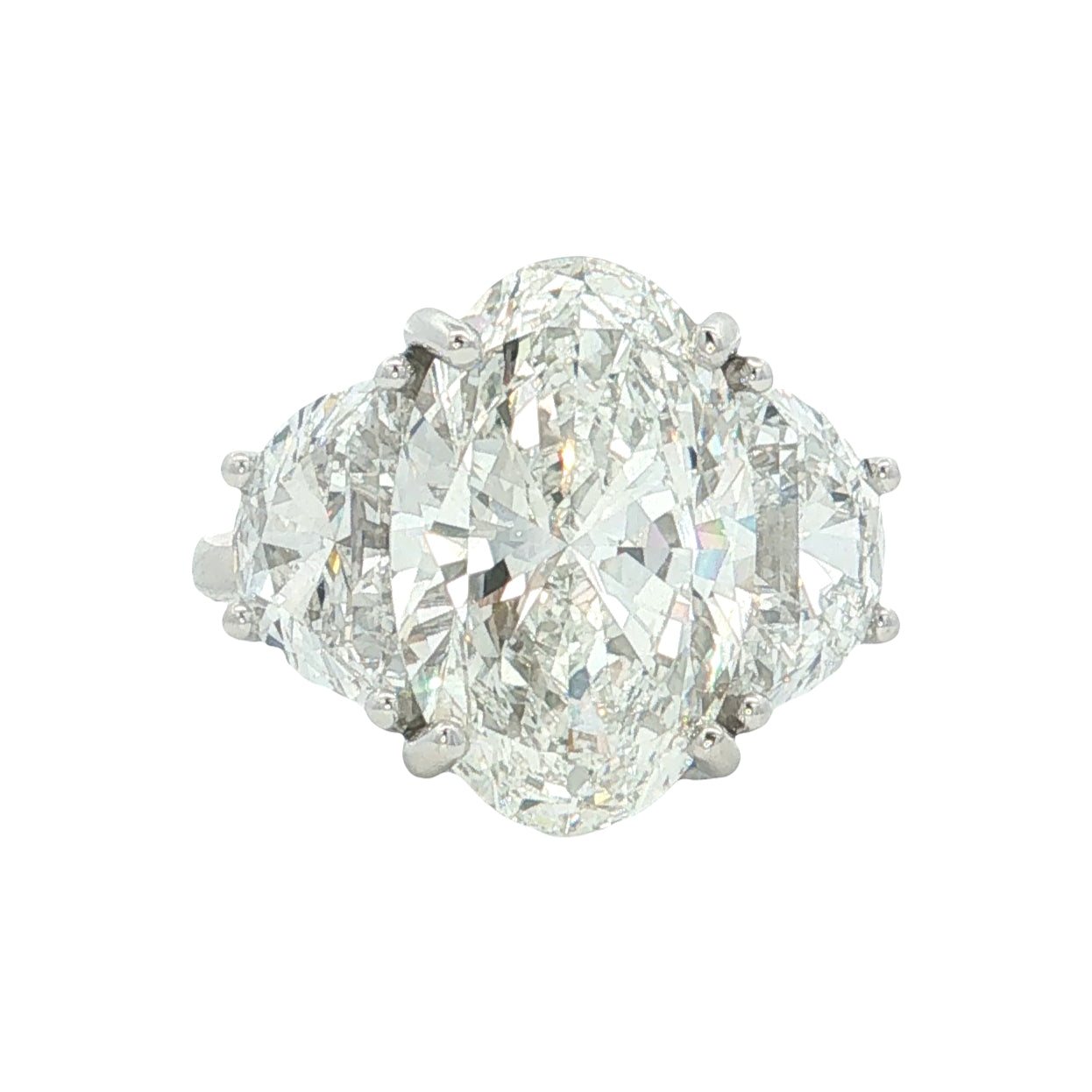 LAB GROWN OVAL & HALF MOONS 9 1/2ctw THREE STONE RING