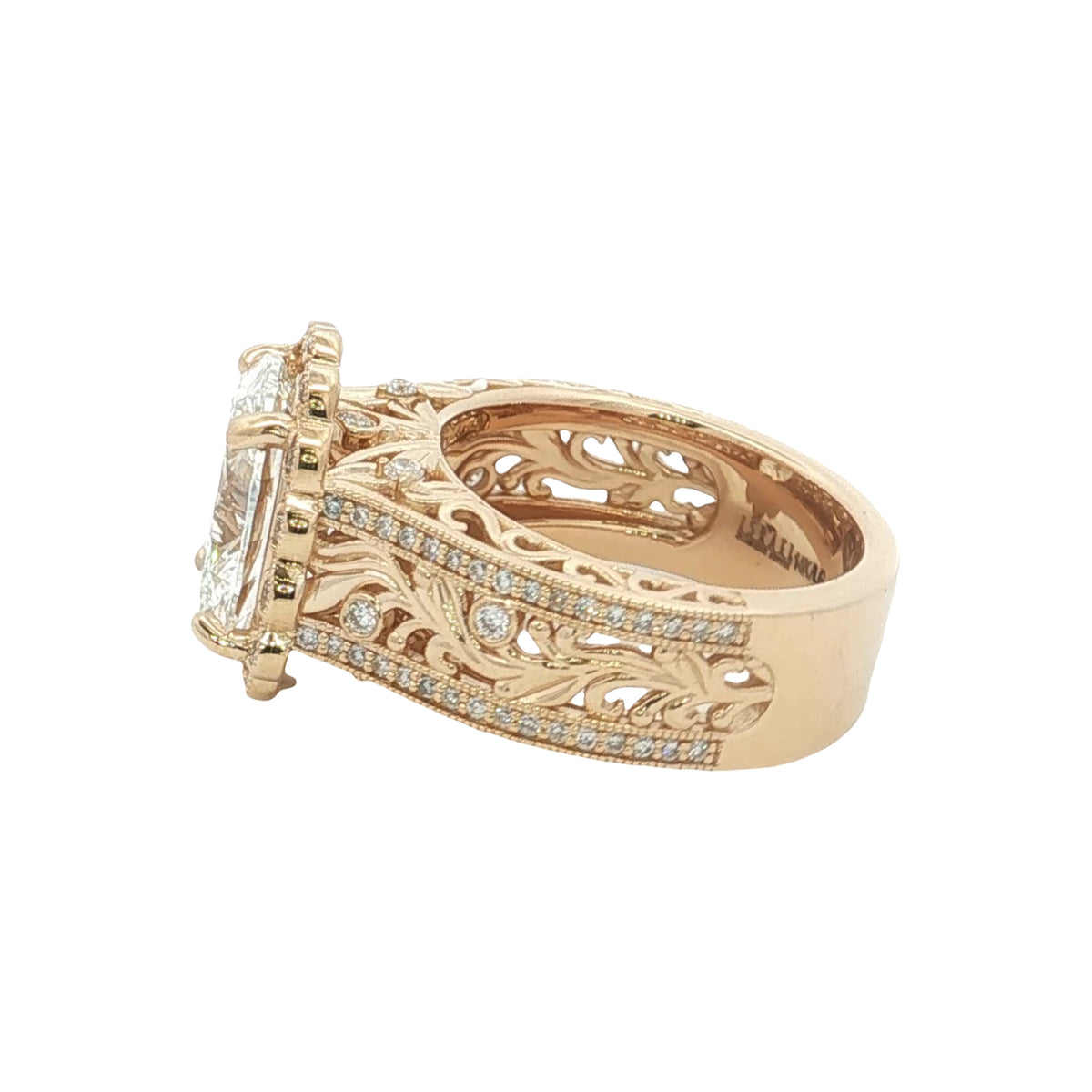 LAB GROWN OVAL AND ROUND DIAMONDS 4.02ctw ENGRAVED HALO RING