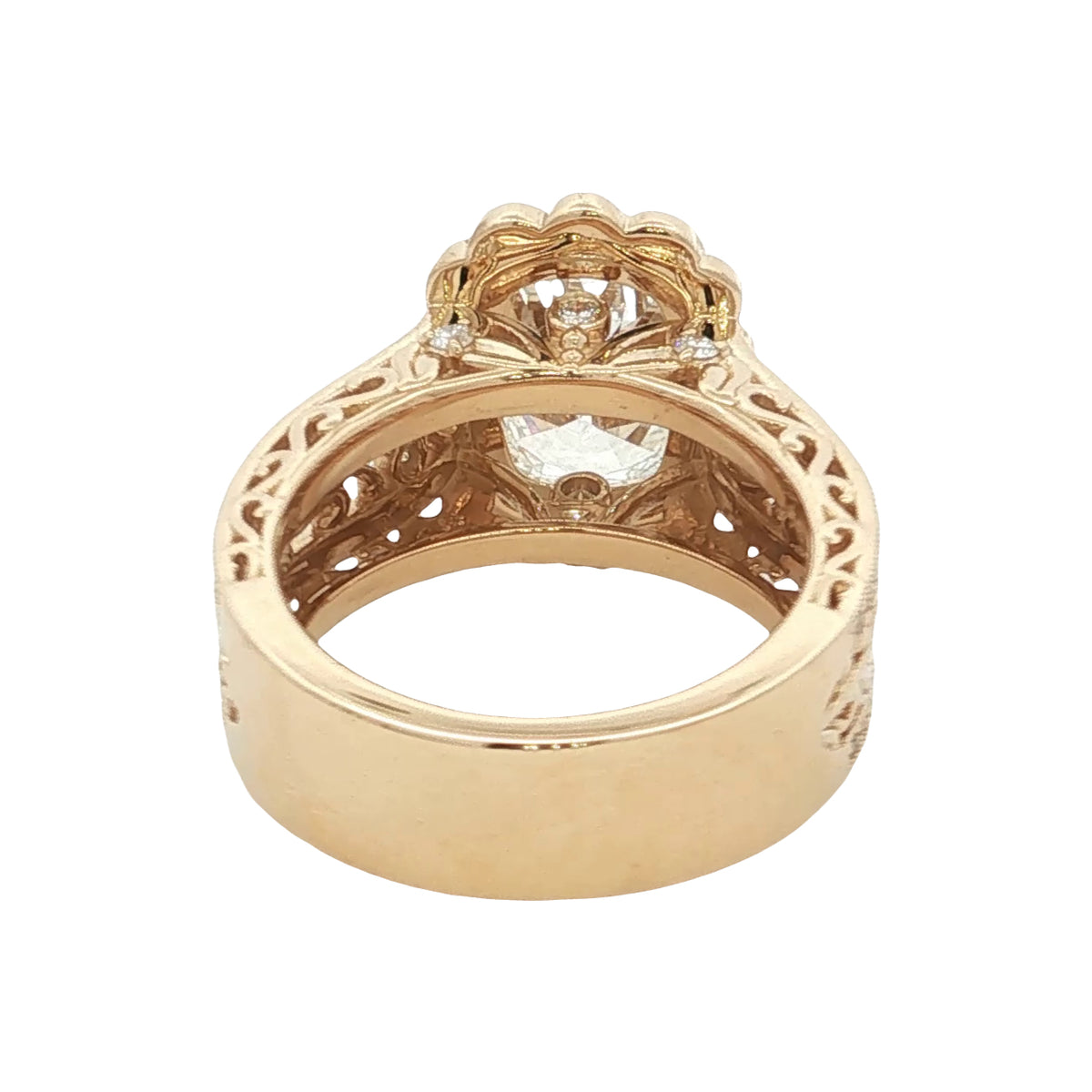 LAB GROWN OVAL AND ROUND DIAMONDS 4.02ctw ENGRAVED HALO RING
