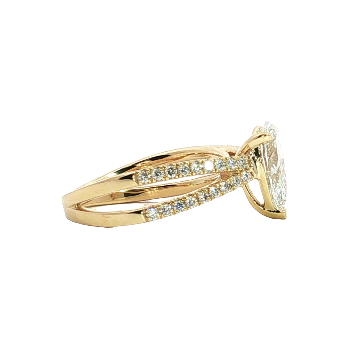 LAB GROWN PEAR AND ROUND DIAMONDS 1 7/8ctw PRONG SET SPLIT SHANK RING