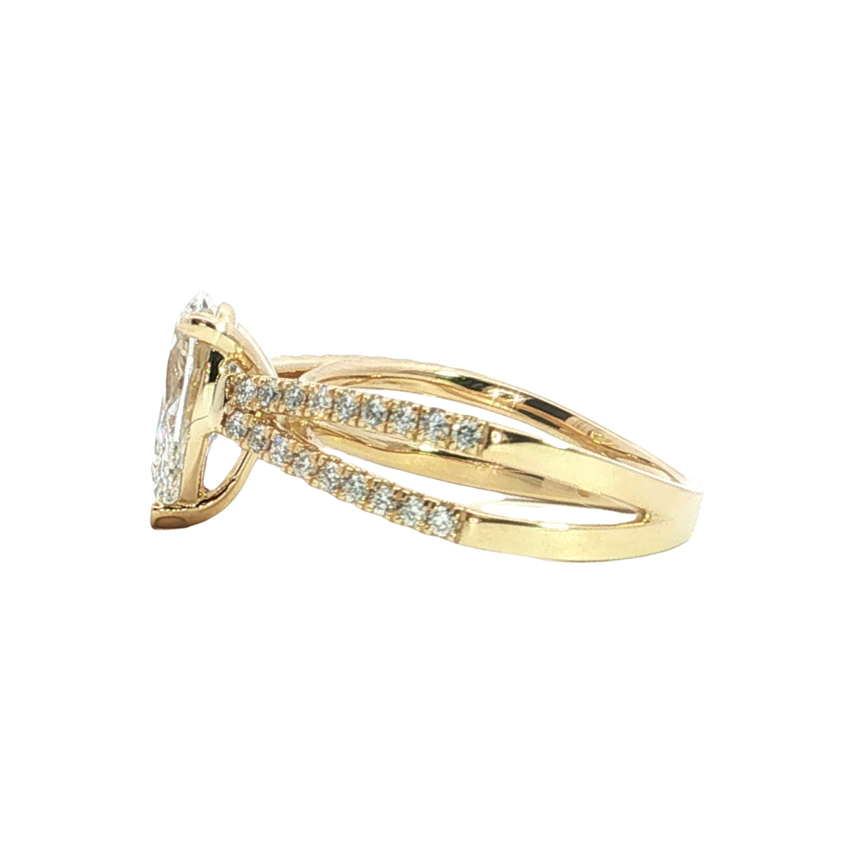 LAB GROWN PEAR AND ROUND DIAMONDS 1 7/8ctw PRONG SET SPLIT SHANK RING