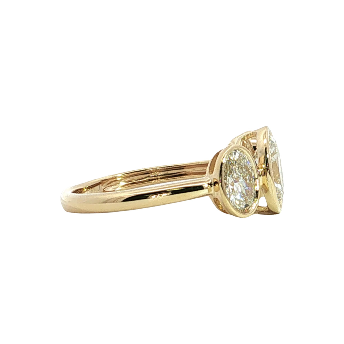 LAB GROWN OVAL DIAMONDS 2ctw THREE STONE BEZEL RING