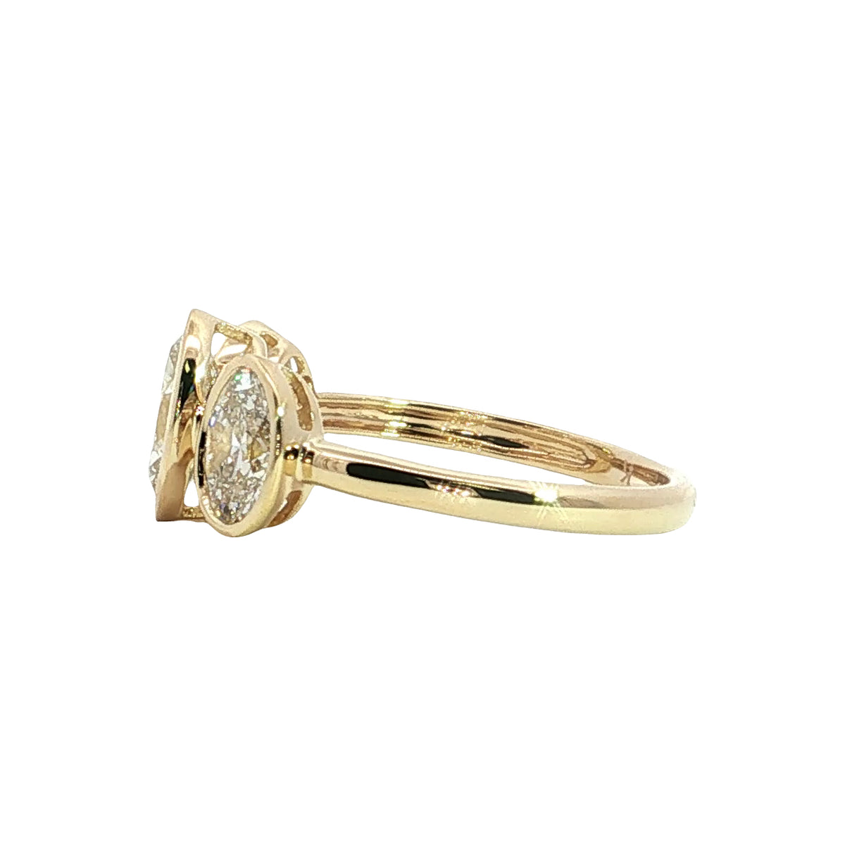 LAB GROWN OVAL DIAMONDS 2ctw THREE STONE BEZEL RING
