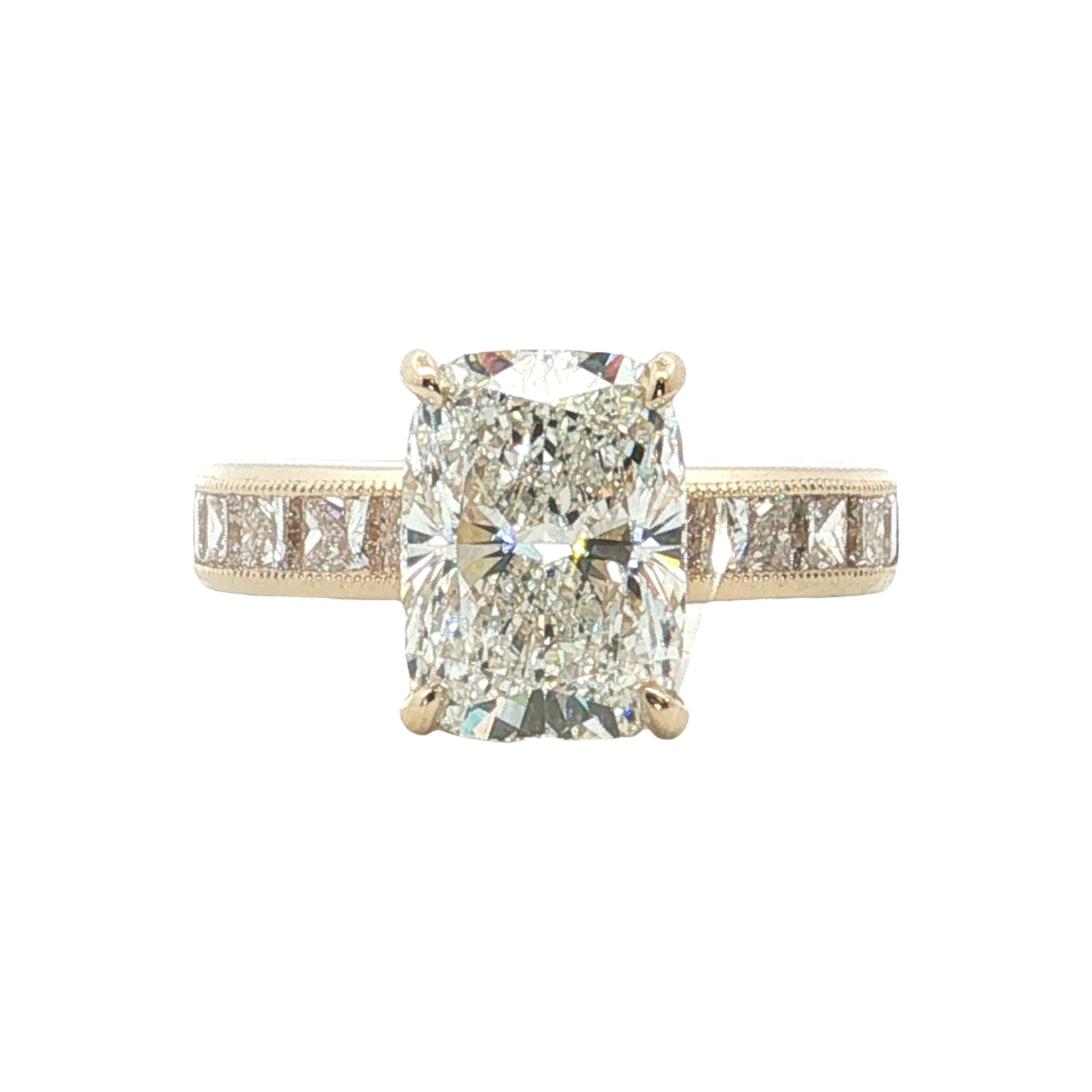 LAB GROWN CUSHION AND PRINCESS DIAMONDS 5.70ctw CHANNEL SET RING