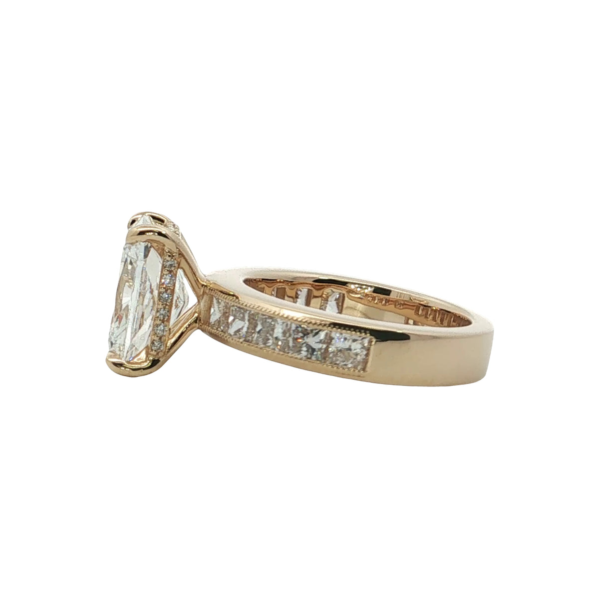 LAB GROWN CUSHION AND PRINCESS DIAMONDS 5.70ctw CHANNEL SET RING