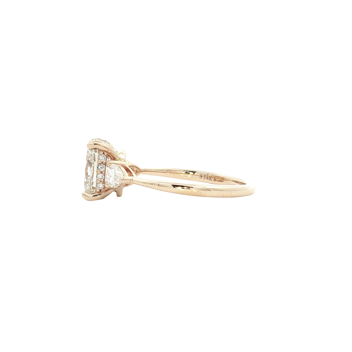 LAB GROWN OVAL AND PEAR DIAMONDS 1.85ctw THREE STONE RING