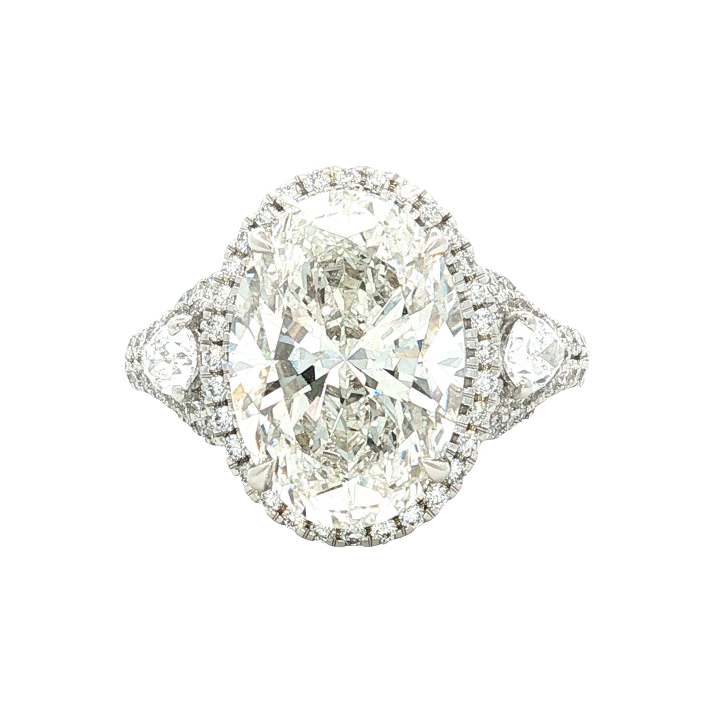 LAB GROWN OVAL, PEAR AND ROUND DIAMONDS 6 1/4ctw HALO RING