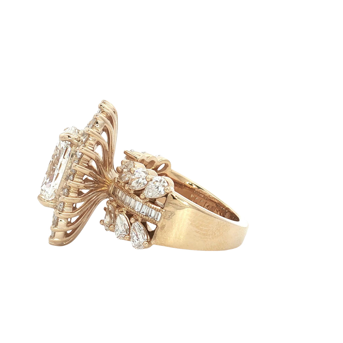 LAB GROWN OVAL, BAGUETTE, PEAR AND ROUND DIAMONDS 7.81ctw HALO RING