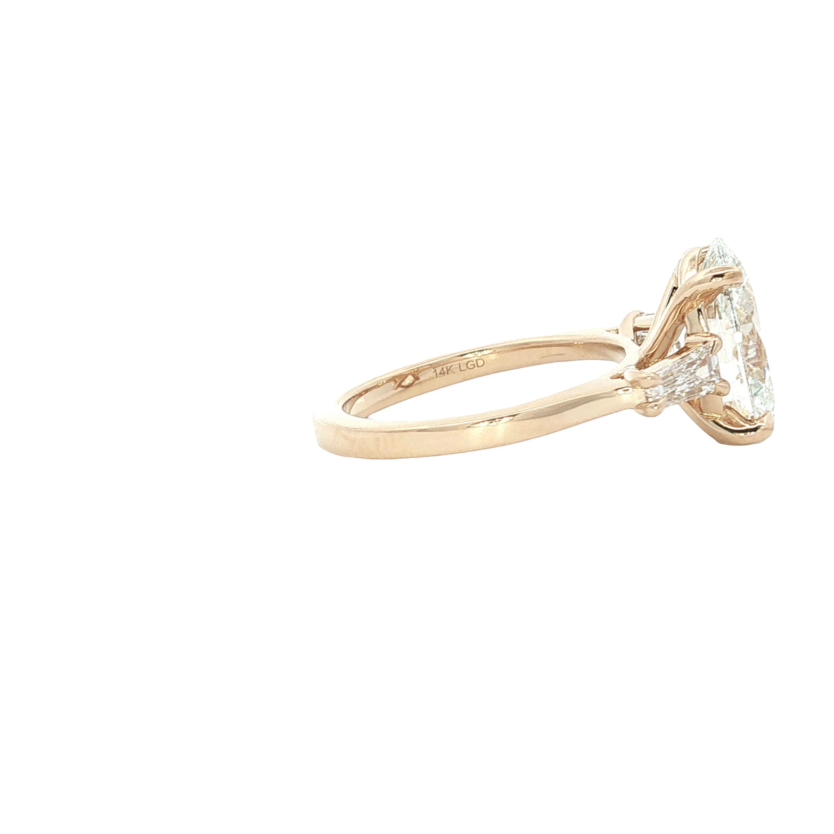 LAB GROWN OVAL AND BAGUETTE DIAMONDS 4.56ctw THREE STONE RING