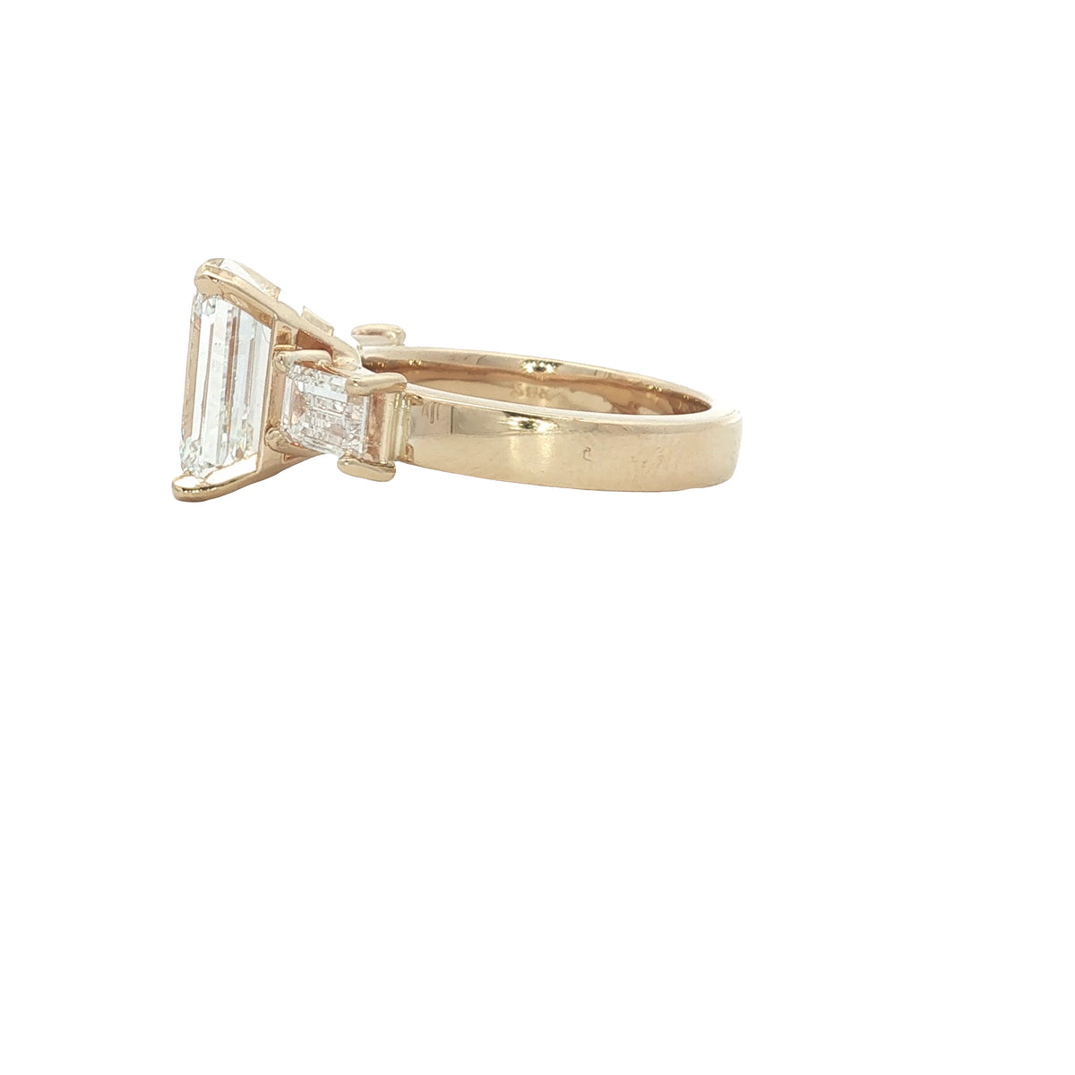 LAB GROWN EMERALD CUT DIAMONDS 5.01ctw THREE STONE RING