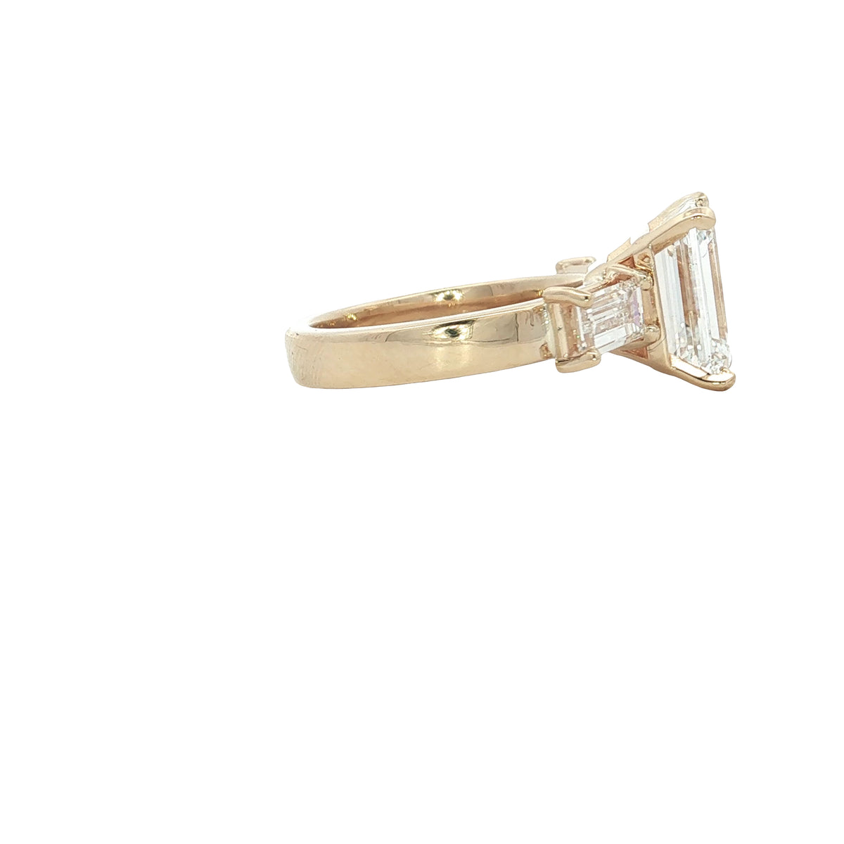 LAB GROWN EMERALD CUT DIAMONDS 5.01ctw THREE STONE RING