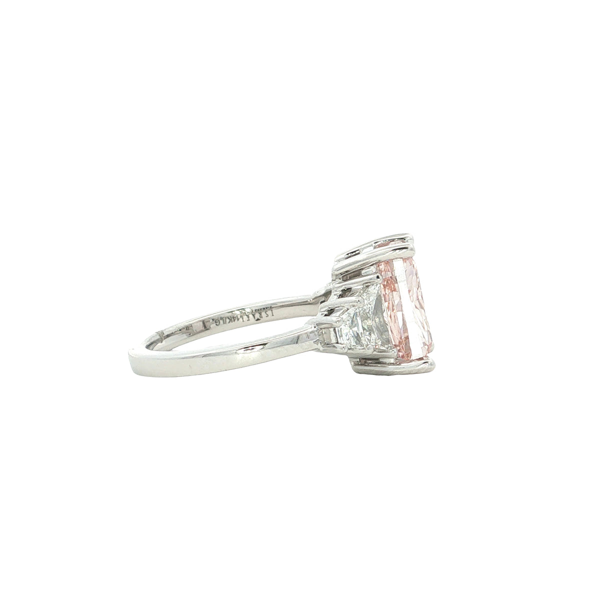 LAB GROWN FANCY PINK RADIANT AND TRAPEZOID DIAMONDS 5.04ctw RING
