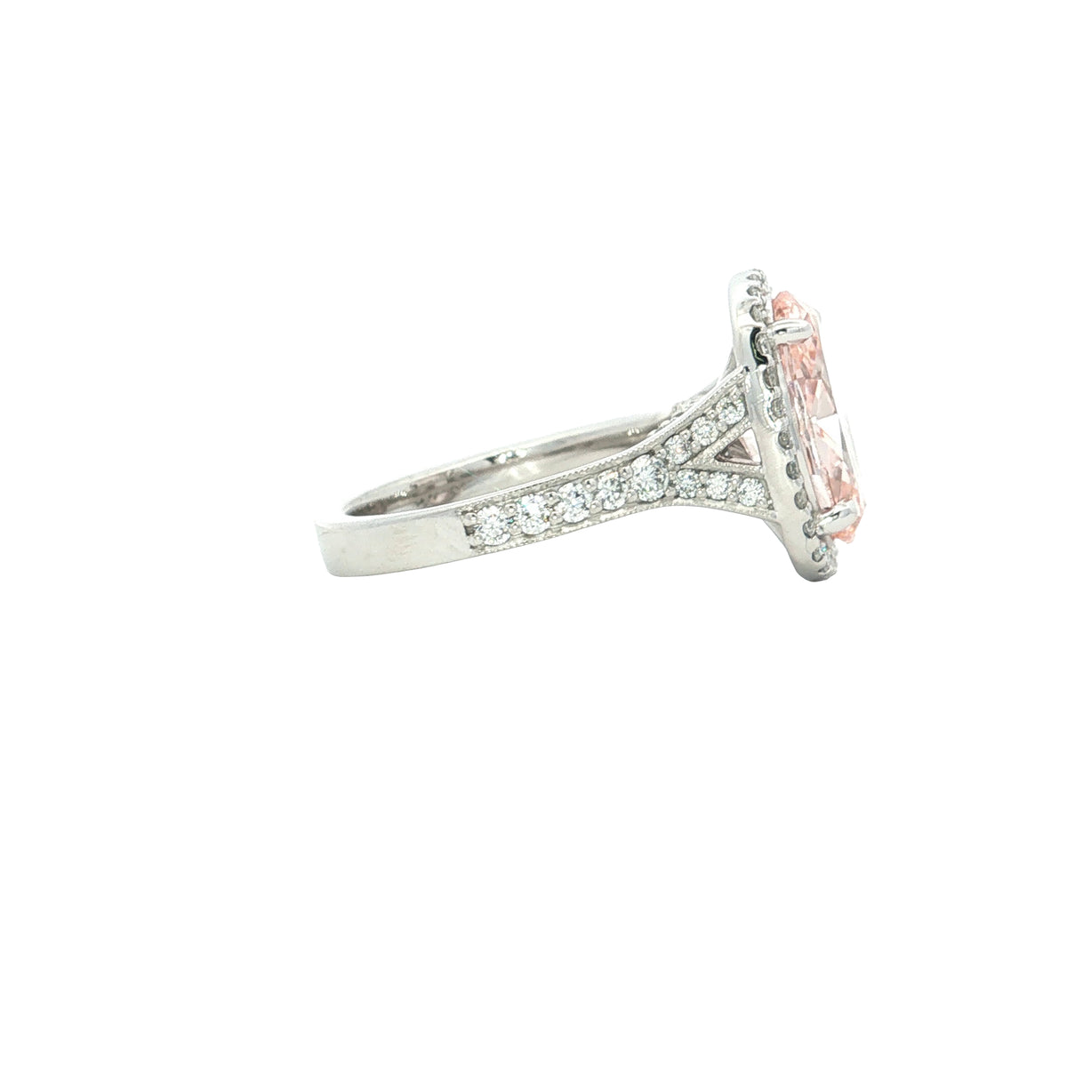 LAB GROWN FANCY PINK OVAL DIAMOND 4.79ctw PRONG SET HALO RING