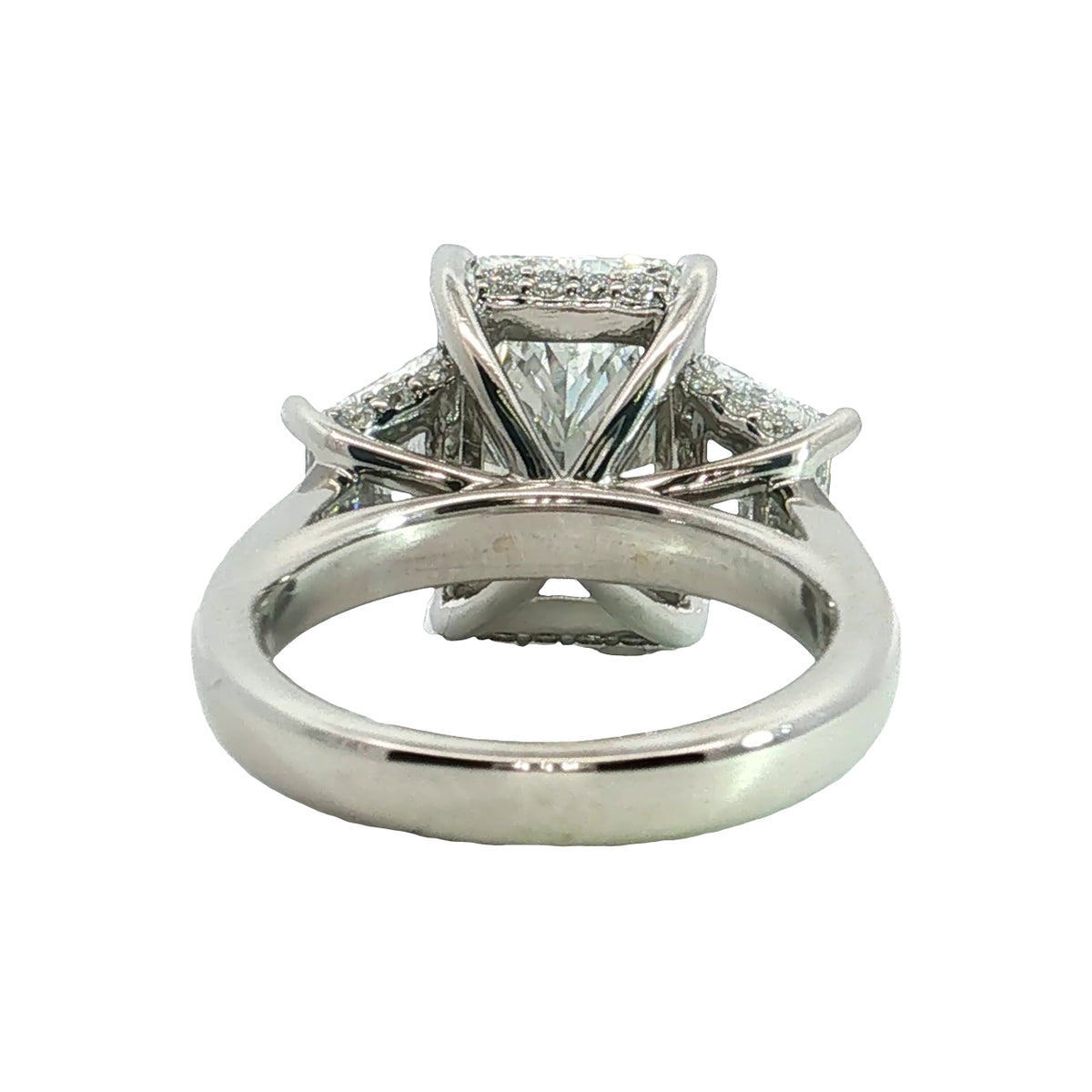 LAB GROWN RADIANT AND TRAPEZOID DIAMONDS 6.70ctw THREE STONE RING
