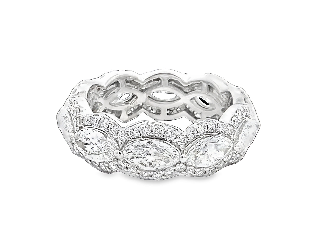 LAB GROWN MARQUISE & ROUND DIAMONDS 3.84CTW HALO STYLE ETERNITY BAND