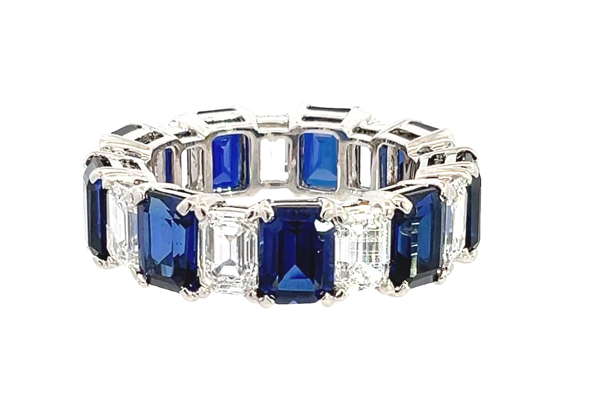 LAB GROWN EMERALD CUT DIAMONDS & SAPPHIRES 3.89ctw ETERNITY BAND