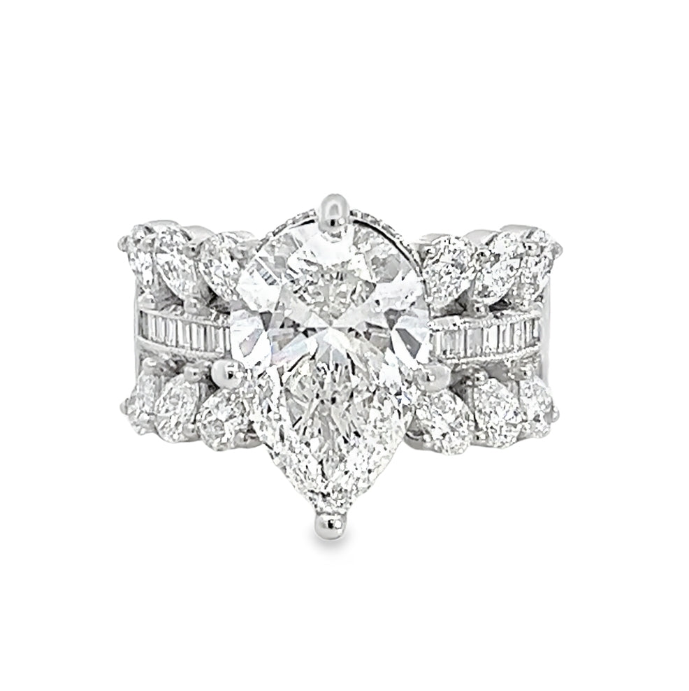 LAB GROWN PEAR AND BAGUETTE DIAMONDS 5.65ctw PRONG SET CUSTOM RING
