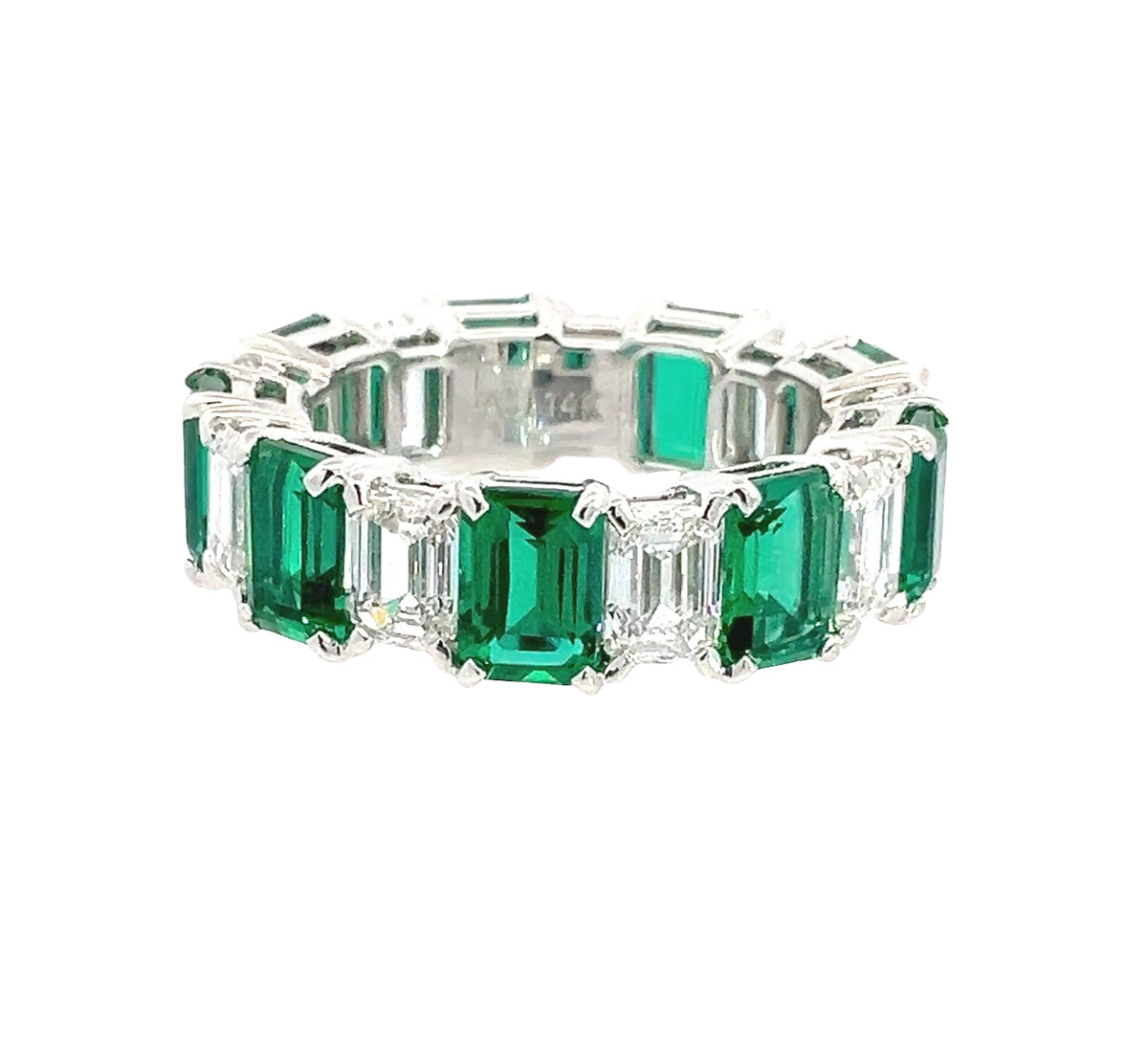 LAB GROWN EMERALD CUT DIAMONDS & GREEN EMERALDS 3.88ctw ETERNITY BAND