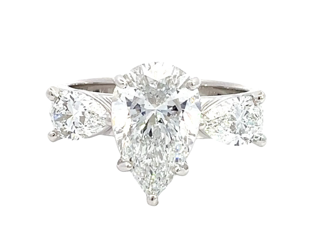 LAB GROWN PEAR DIAMONDS 3.83ctw THREE STONE RING