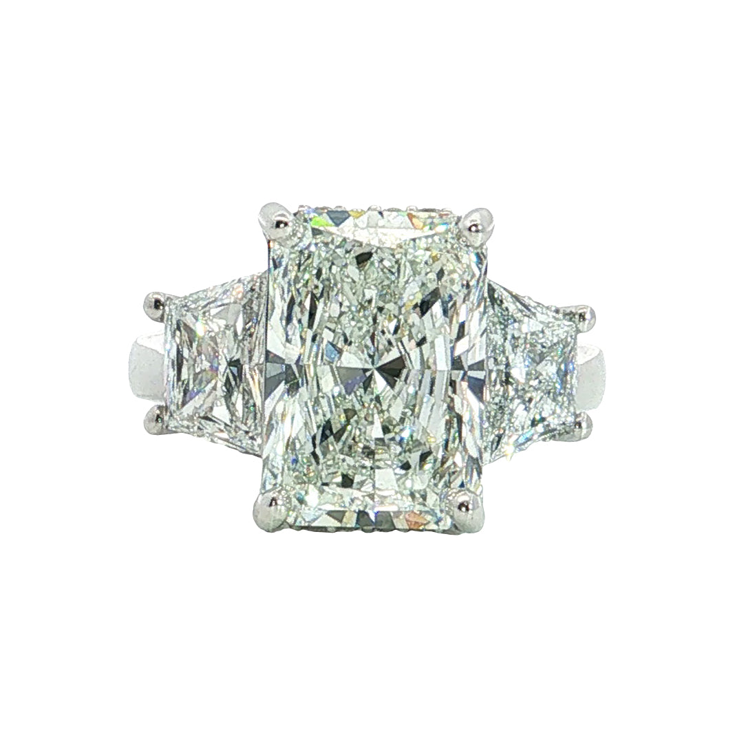 LAB GROWN RADIANT AND TRAPEZOID DIAMONDS 6.70ctw THREE STONE RING