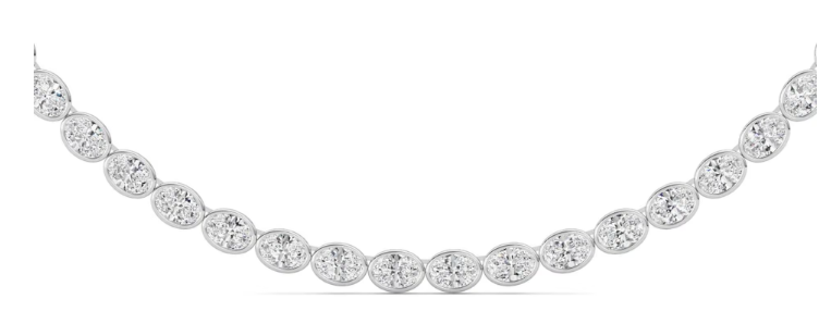 LAB GROWN OVAL DIAMONDS 30ctw BEZEL TENNIS NECKLACE