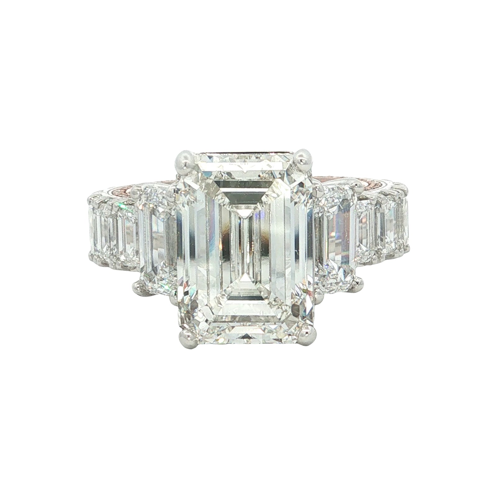 LAB GROWN EMERALD CUT DIAMONDS 14.30ctw THREE STONE RING