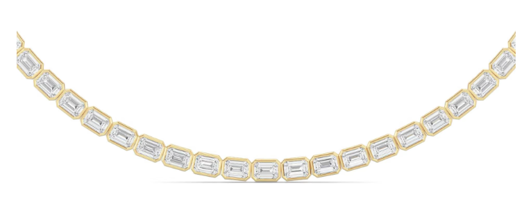 LAB GROWN EMERALD CUT DIAMONDS 30ctw BEZEL TENNIS NECKLACE