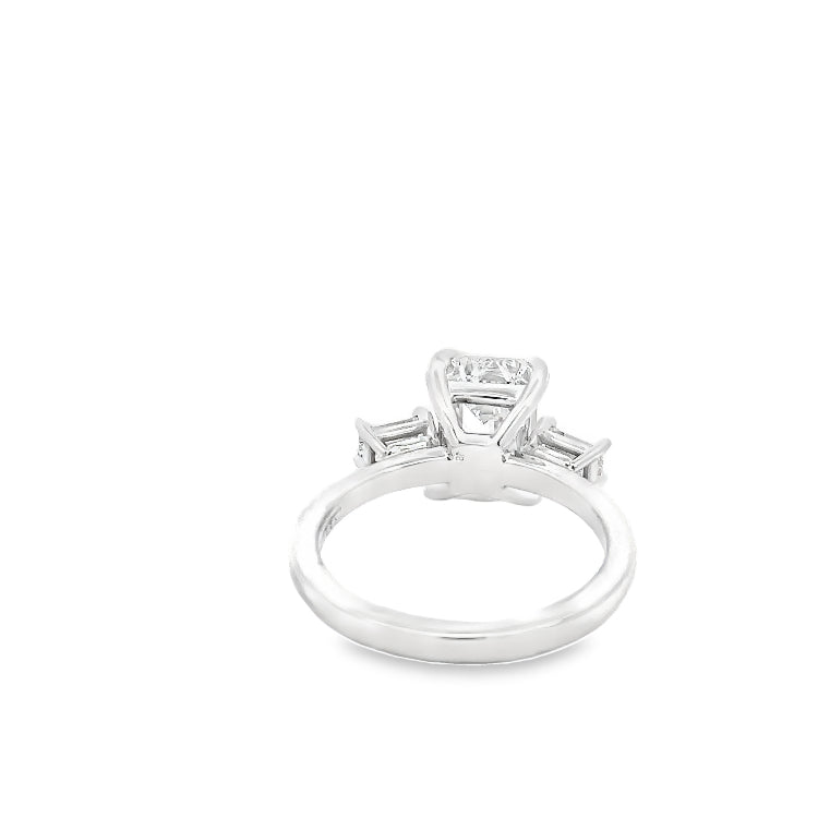 LAB GROWN EMERALD &amp; BAGUETTE DIAMONDS 2.83ctw THREE STONE RING