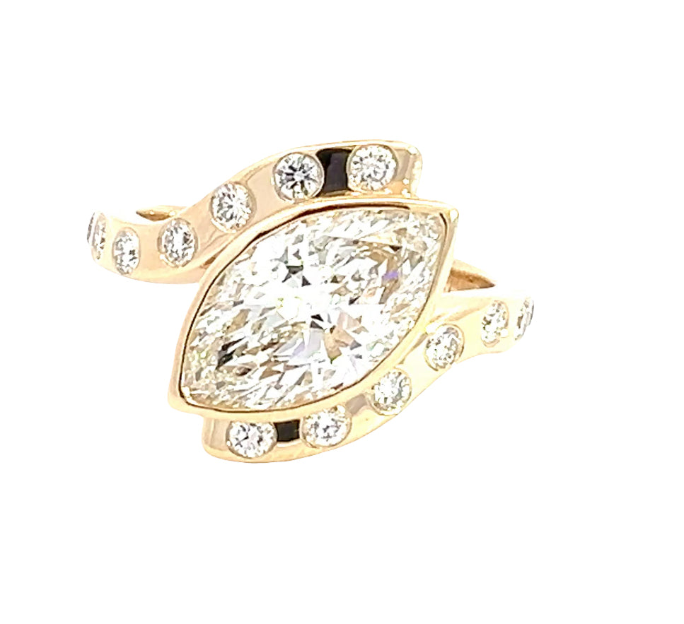 LAB GROWN MARQUISE AND ROUND DIAMONDS 3.51ctw BEZEL BYPASS RING