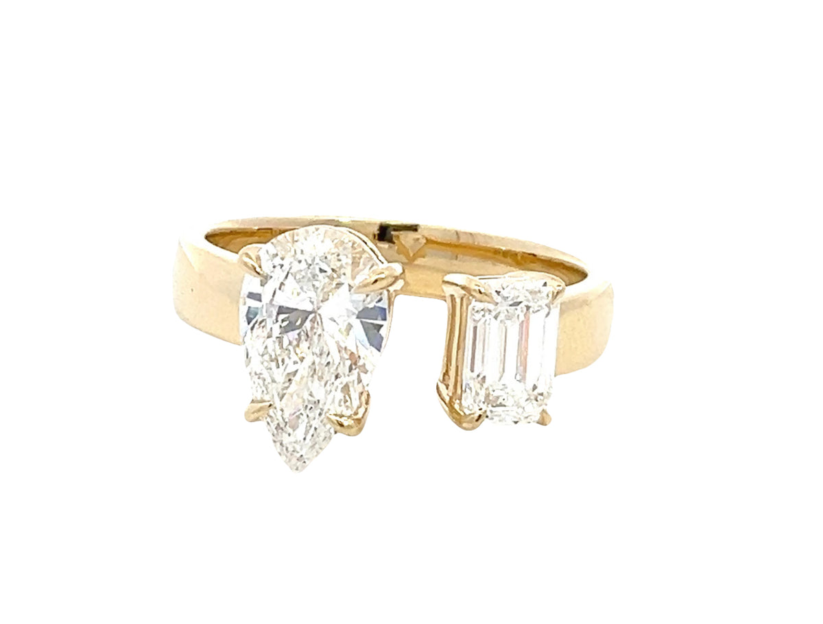 LAB GROWN PEAR AND EMERALD DIAMONDS 2ctw TWO STONE RING