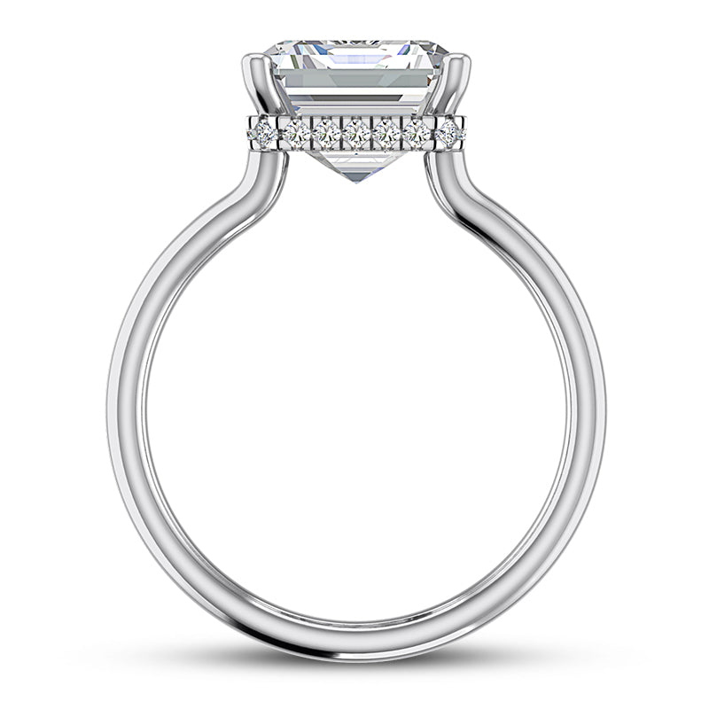 EMERALD CUT CENTER FLOATING DIAMOND UNDERHALO SPLIT RING