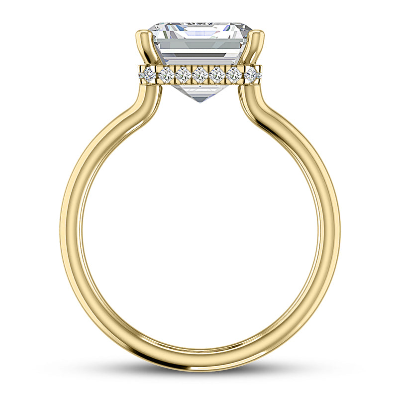EMERALD CUT CENTER FLOATING DIAMOND UNDERHALO SPLIT RING