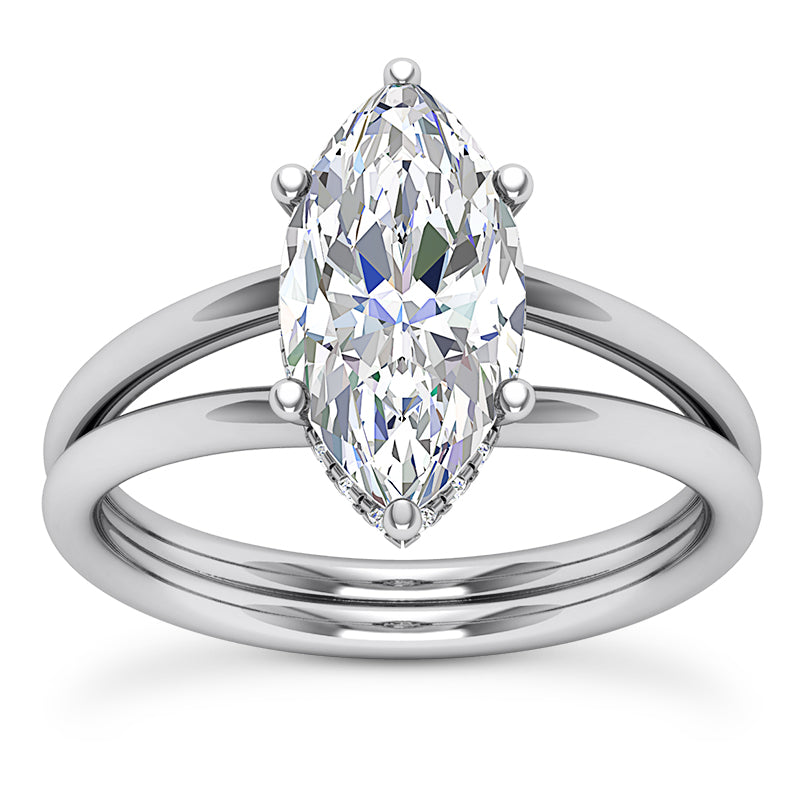 MARQUISE CENTER FLOATING DIAMOND UNDERHALO SPLIT RING