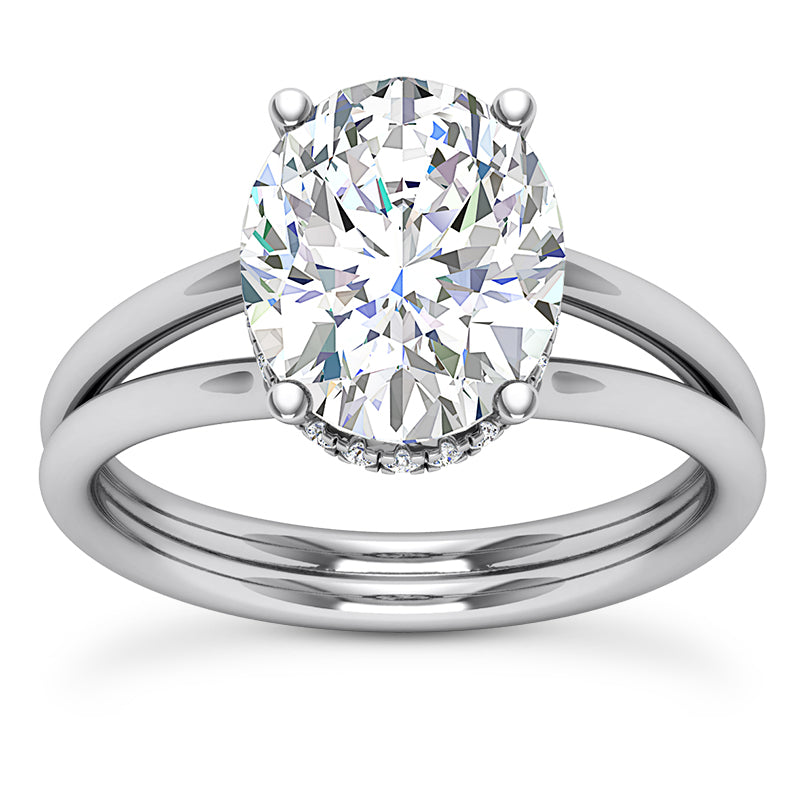 OVAL CENTER FLOATING DIAMOND UNDERHALO SPLIT RING
