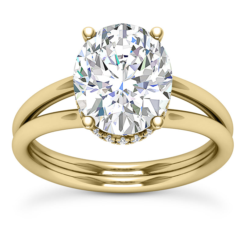 OVAL CENTER FLOATING DIAMOND UNDERHALO SPLIT RING