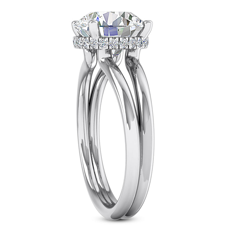ROUND CENTER FLOATING DIAMOND UNDERHALO SPLIT RING