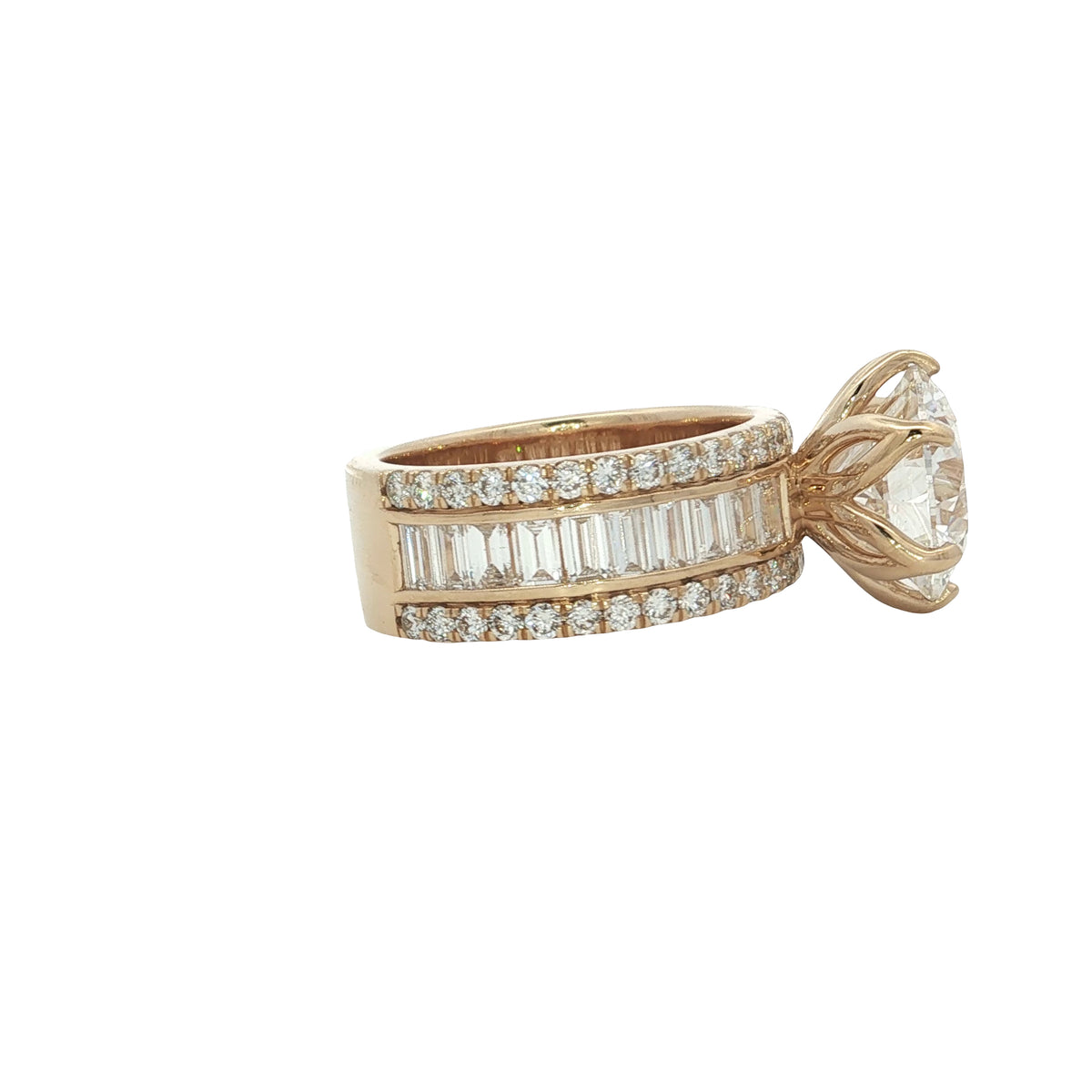 LAB GROWN ROUND AND BAGUETTE DIAMONDS 7.97ctw CHANNEL SET RING