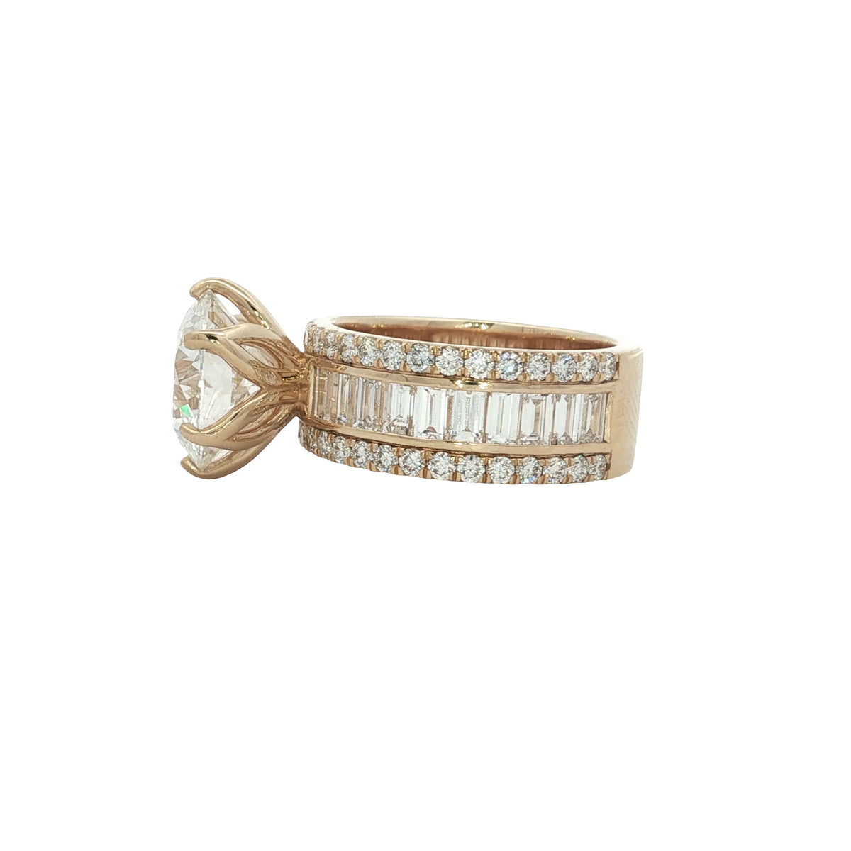 LAB GROWN ROUND AND BAGUETTE DIAMONDS 7.97ctw CHANNEL SET RING