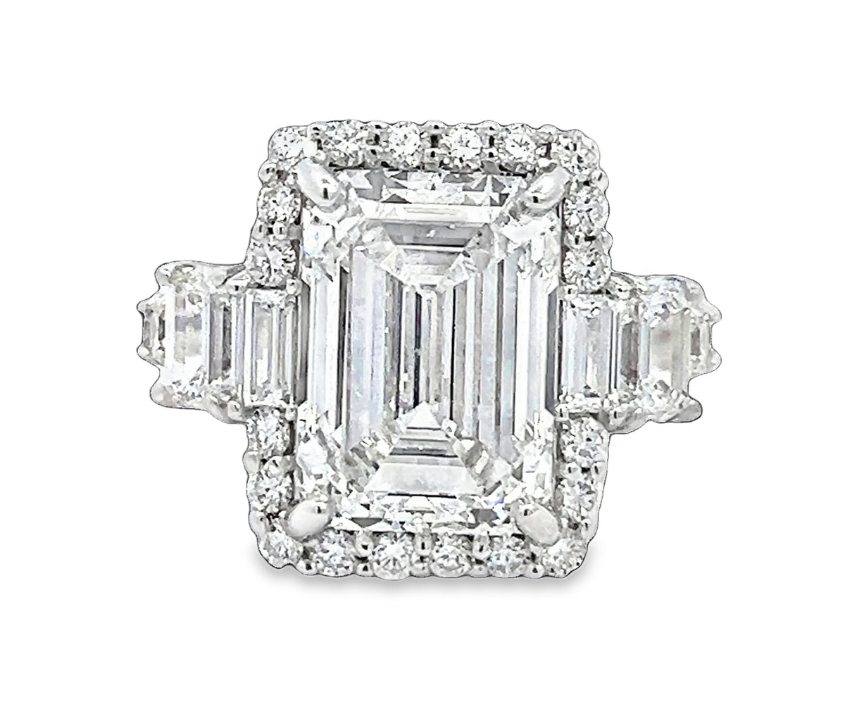 LAB GROWN EMERALD CUT 8.05ctw HALO RING