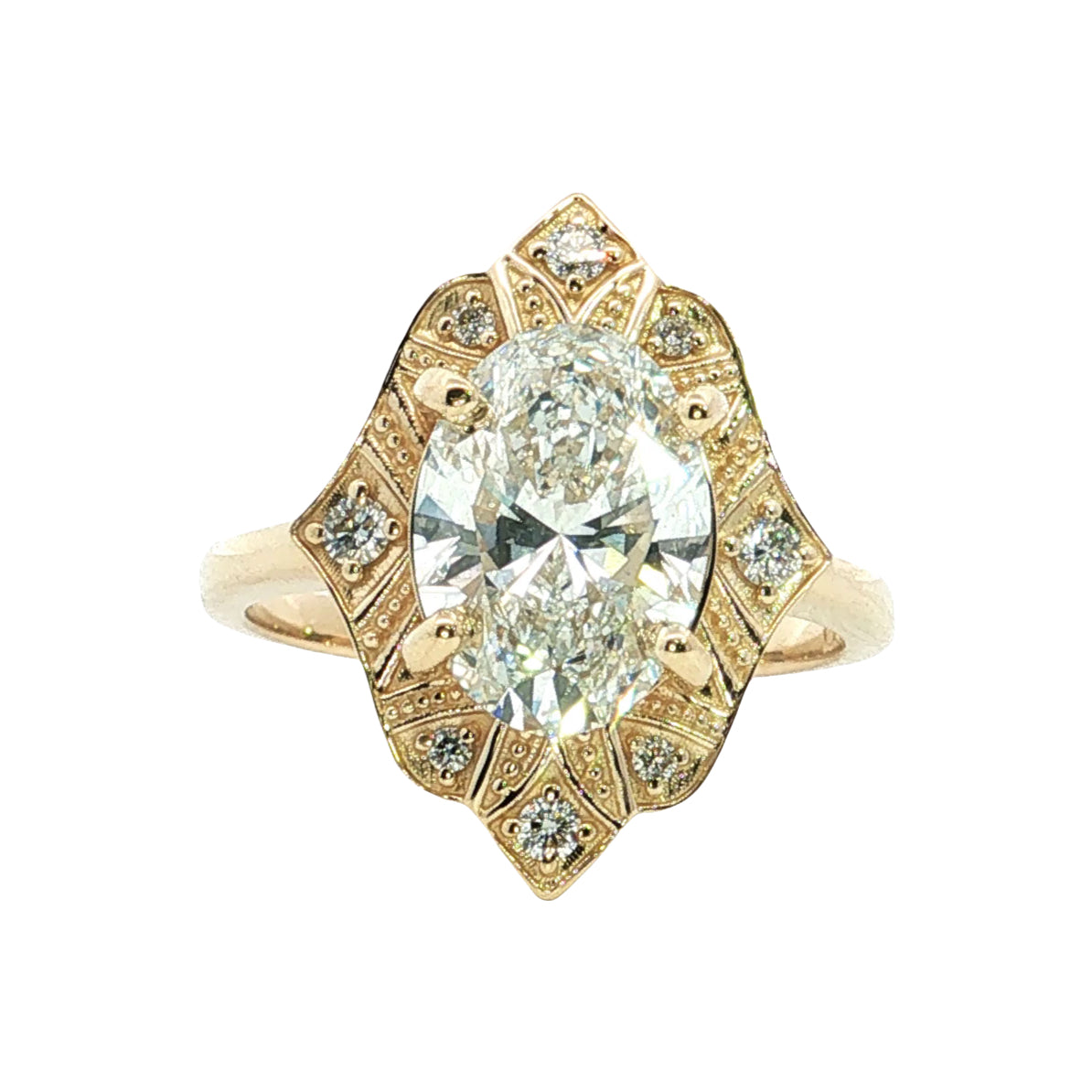 LAB GROWN OVAL AND ROUND DIAMONDS 2.71ctw VINTAGE STYLE HALO RING