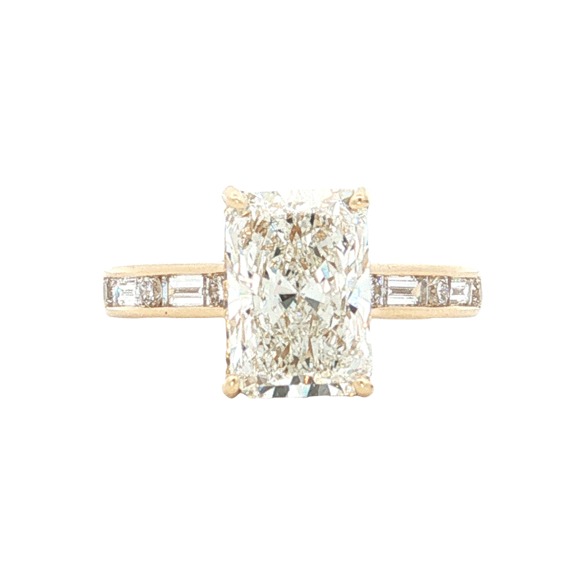 LAB GROWN RADIANT AND BAGUETTE DIAMONDS 3 1/2ctw CHANNEL SET RING
