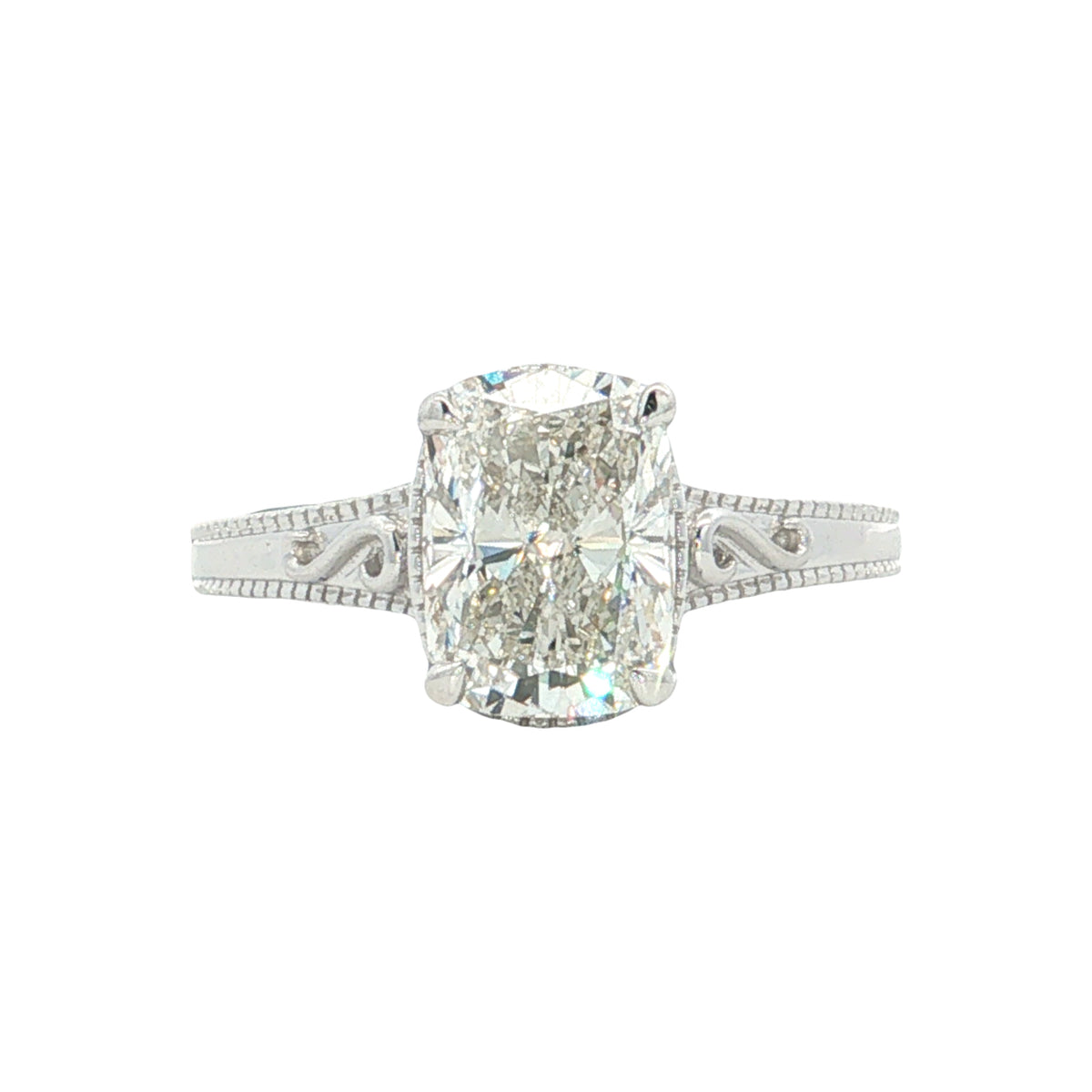 LAB GROWN CUSHION AND ROUND DIAMONDS 2.15ctw ENGRAVED SHANK RING