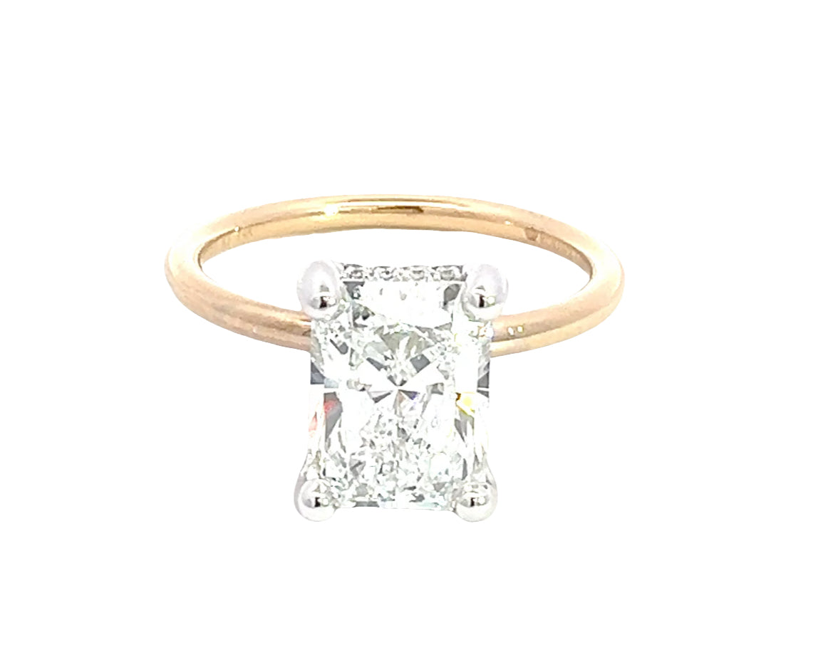 LAB GROWN RADIANT & ROUND DIAMONDS 2.67ctw UNDERHALO SOLITAIRE ENGAGEMENT RING