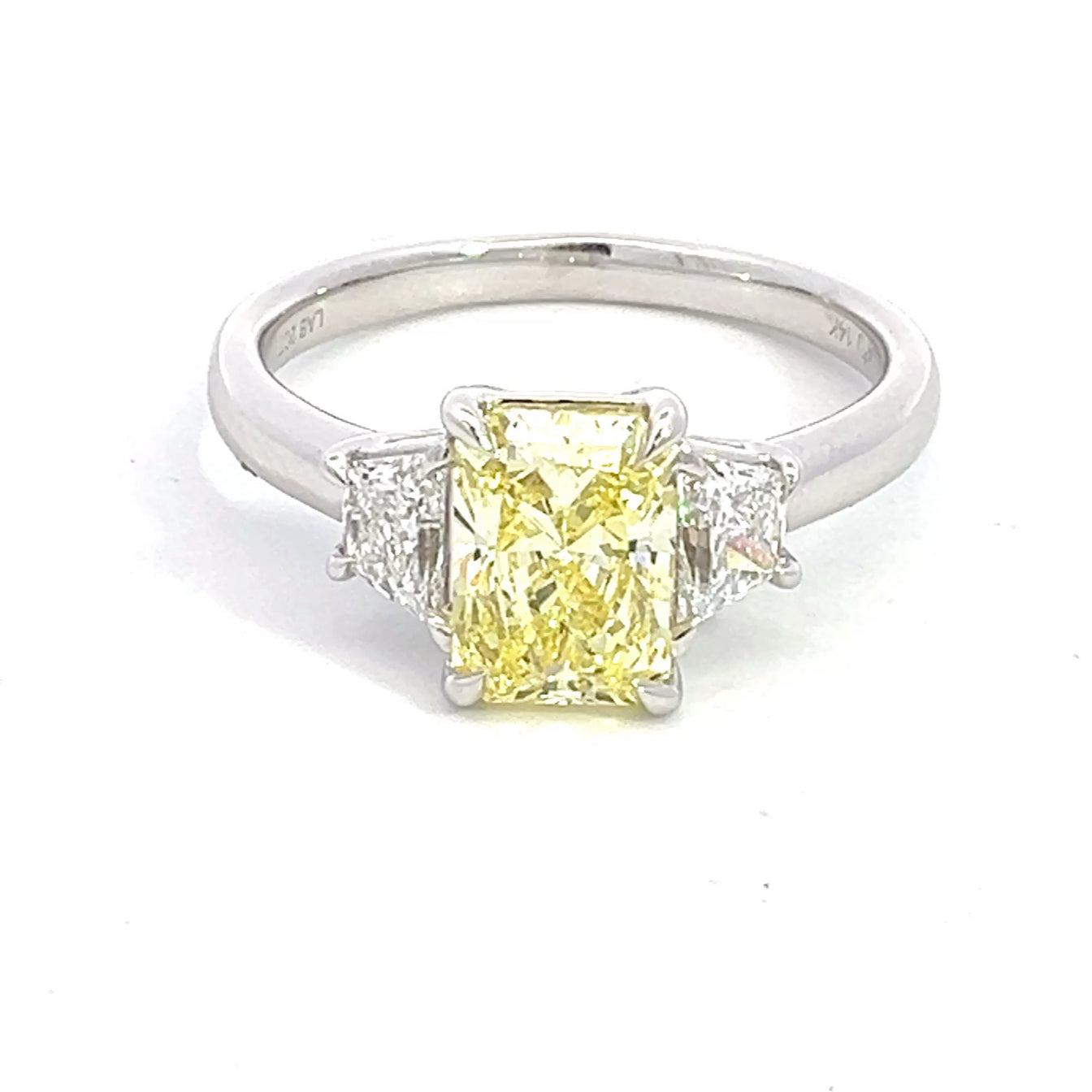 LAB GROWN FANCY YELLOW RADIANT & TRAPEZOID 2.06ctw THREE STONE RING