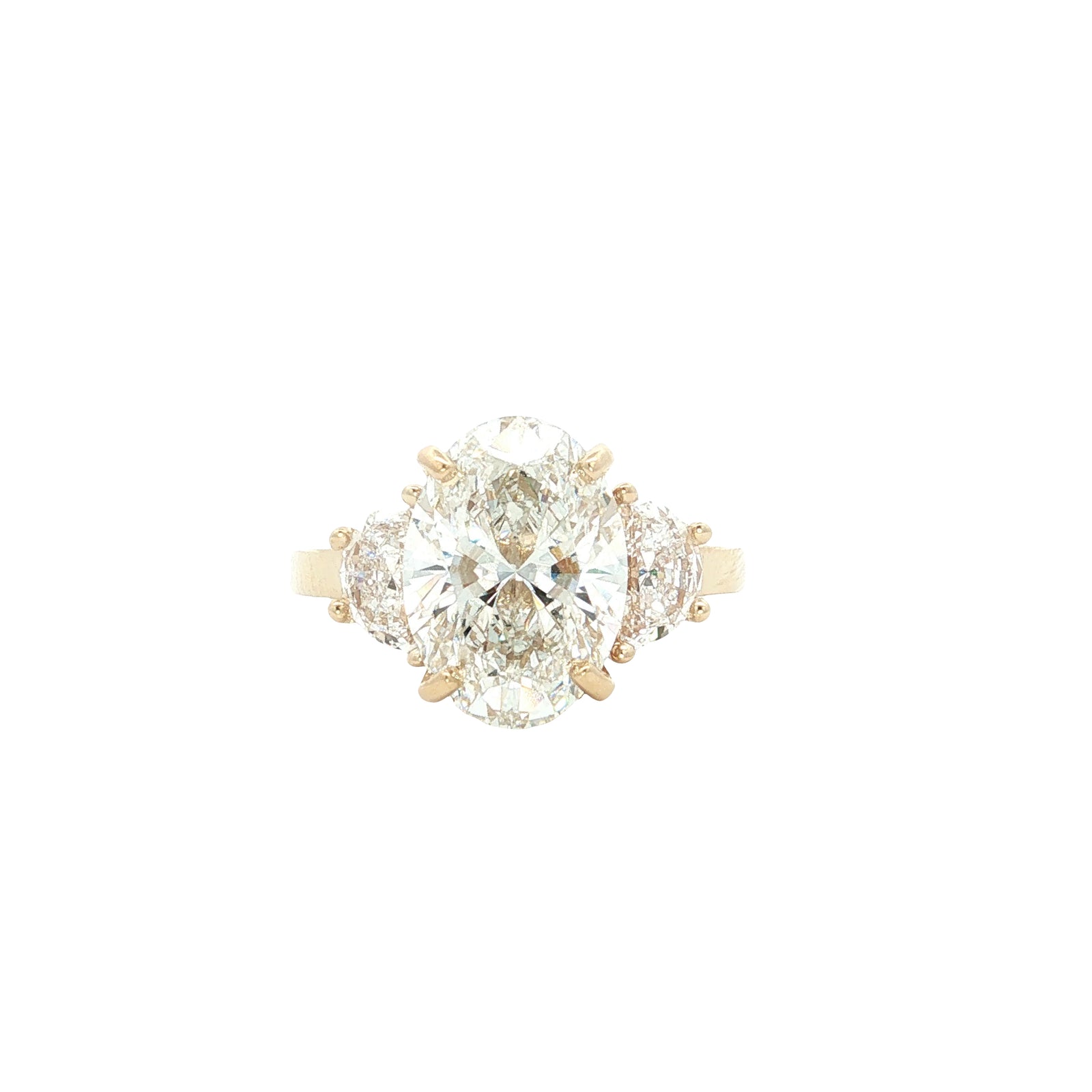 LAB GROWN OVAL AND HALF MOON DIAMONDS 5.17ctw THREE STONE RING