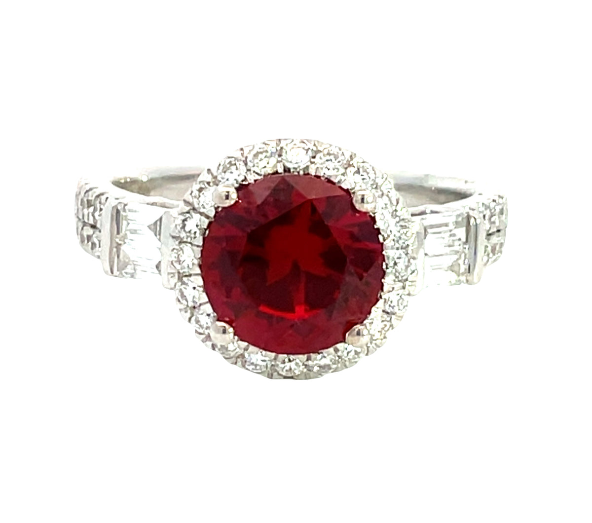 LAB GROWN RUBY AND DIAMOND 2 1/2ctw HALO RING