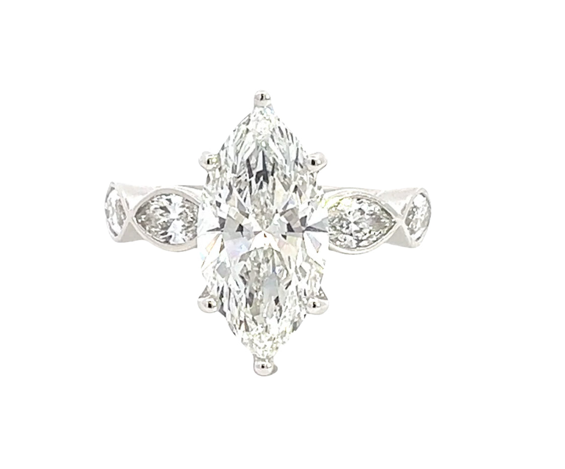 LAB GROWN MARQUISE DIAMONDS 4.39ctw BEZEL SIDES RING
