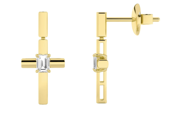 LAB GROWN EMERALD CUT DIAMONDS 1/2ctw CROSS EARRINGS